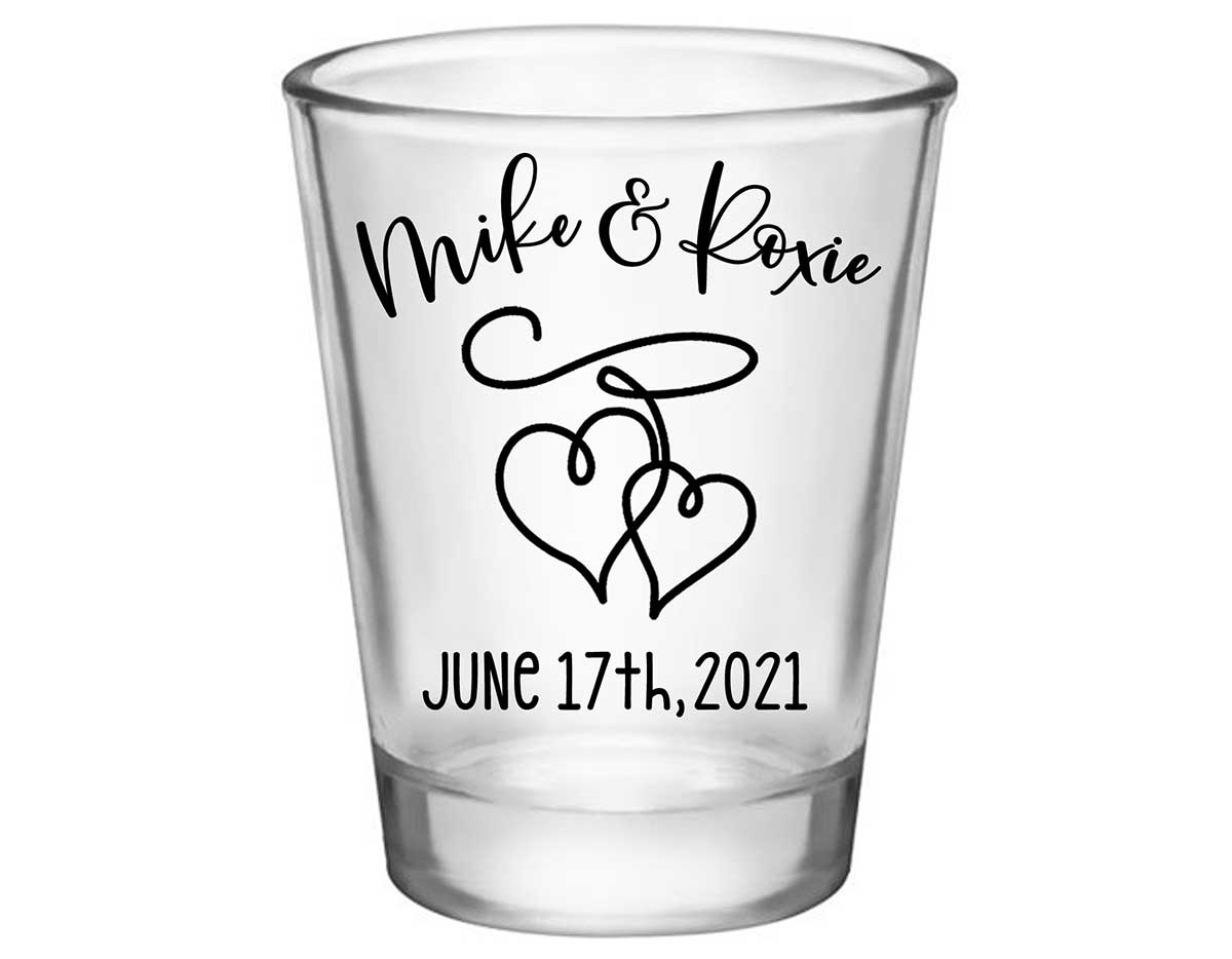 Intertwined Hearts 4A Standard 1.75oz Clear Shot Glasses Romantic Wedding Gifts for Guests