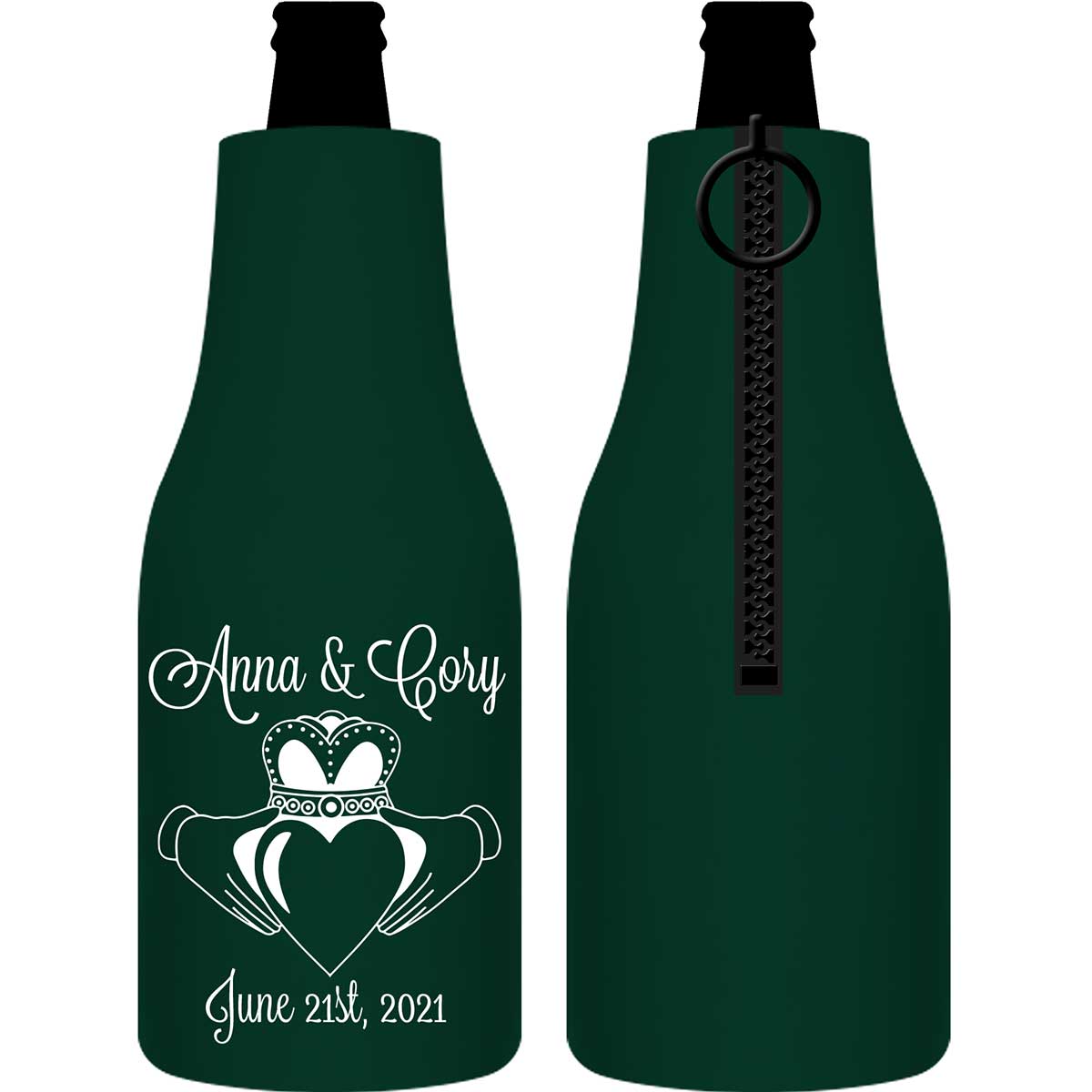 Ireland Love 1A Claddagh Foldable Zippered Bottle Koozies Wedding Gifts for Guests
