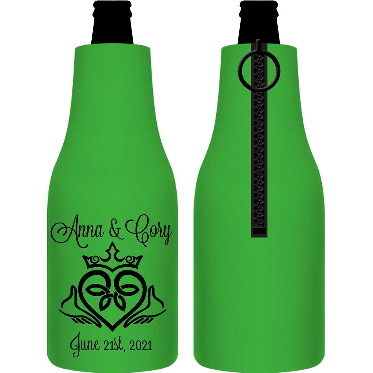 Ireland Love 1B Claddagh Foldable Zippered Bottle Koozies Wedding Gifts for Guests
