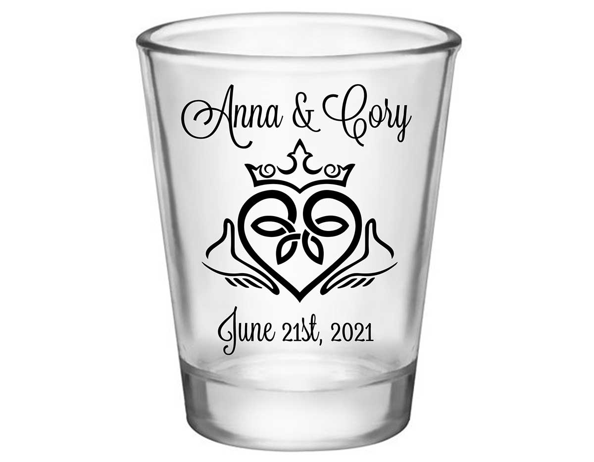 Ireland Love 1B Claddagh Standard 1.75oz Clear Shot Glasses Irish Wedding Gifts for Guests