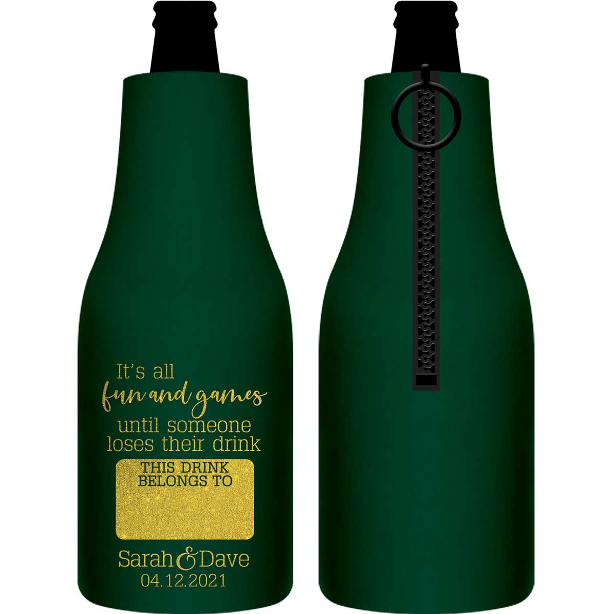 It's All Fun & Games 1B Name Tag Foldable Zippered Bottle Koozies Wedding Gifts for Guests