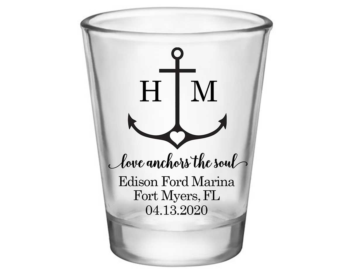 Love Anchors The Soul 2A Standard 1.75oz Clear Shot Glasses Nautical Wedding Gifts for Guests