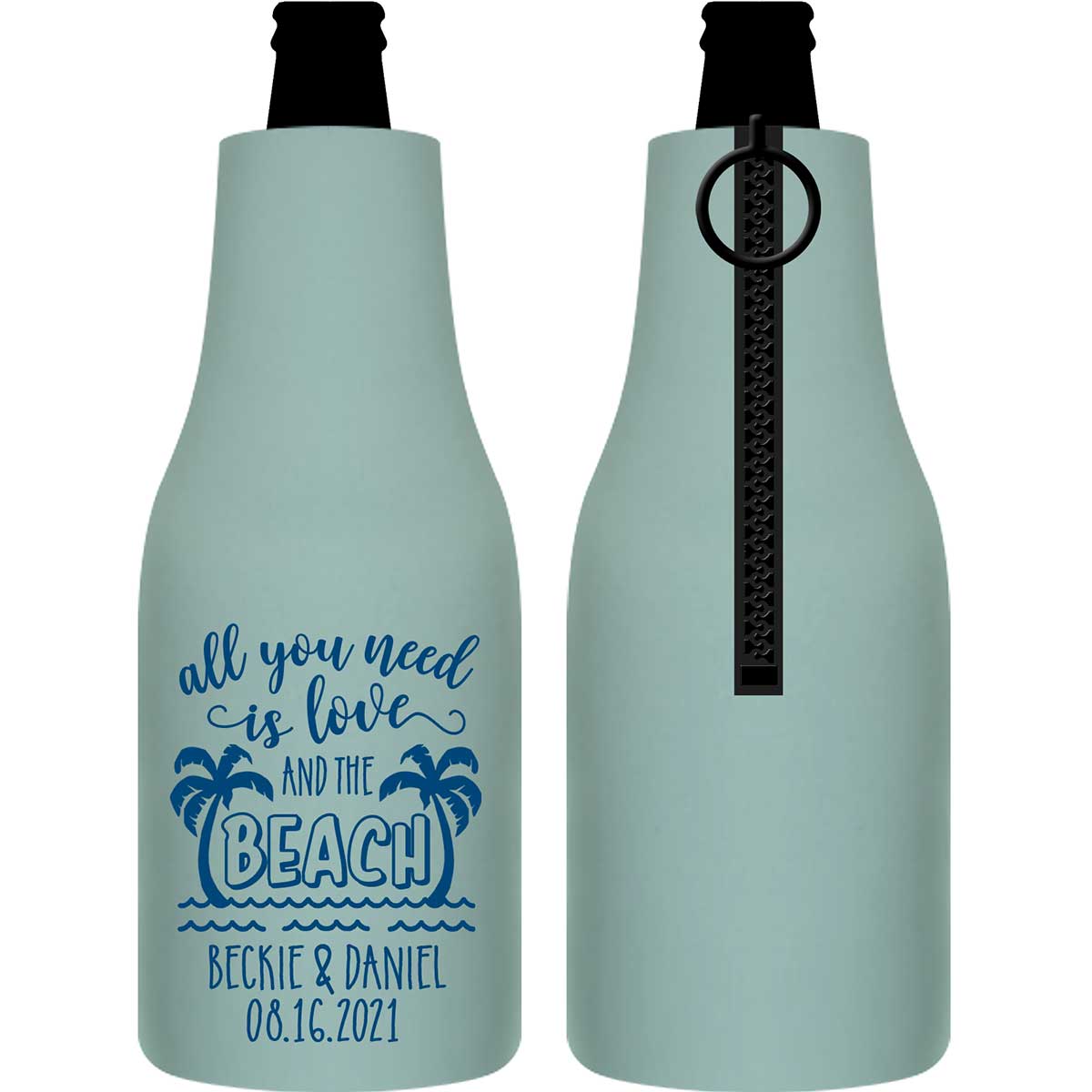 Love And The Beach 1A Foldable Zippered Bottle Koozies Wedding Gifts for Guests