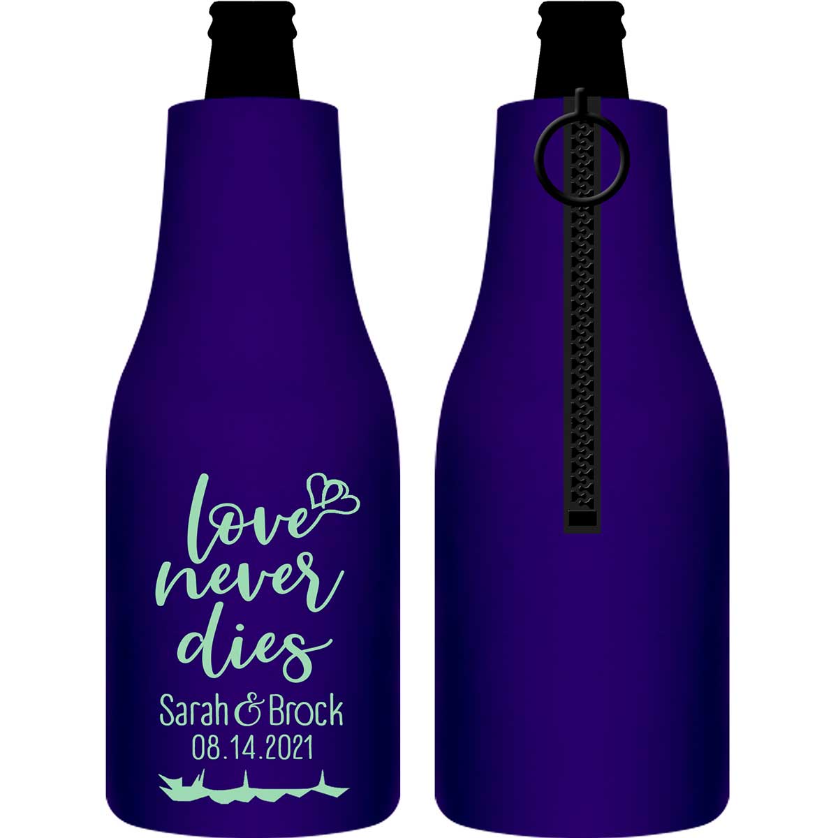 Love Never Dies 1A Foldable Zippered Bottle Koozies Wedding Gifts for Guests