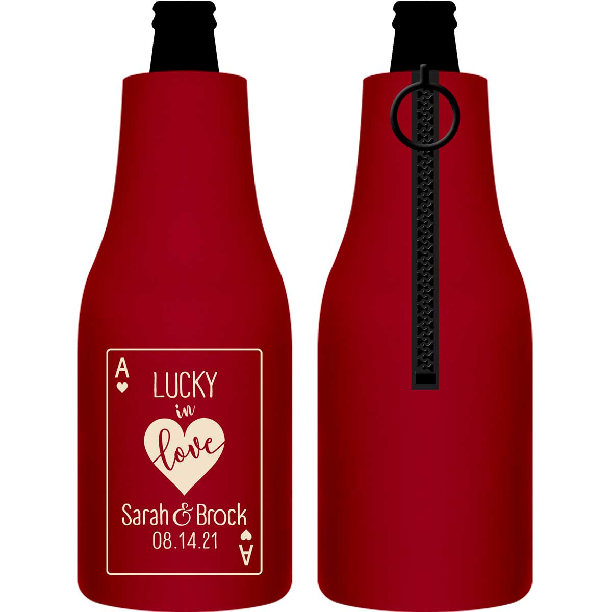 Lucky In Love 1A Vegas Wedding Foldable Zippered Bottle Koozies Wedding Gifts for Guests