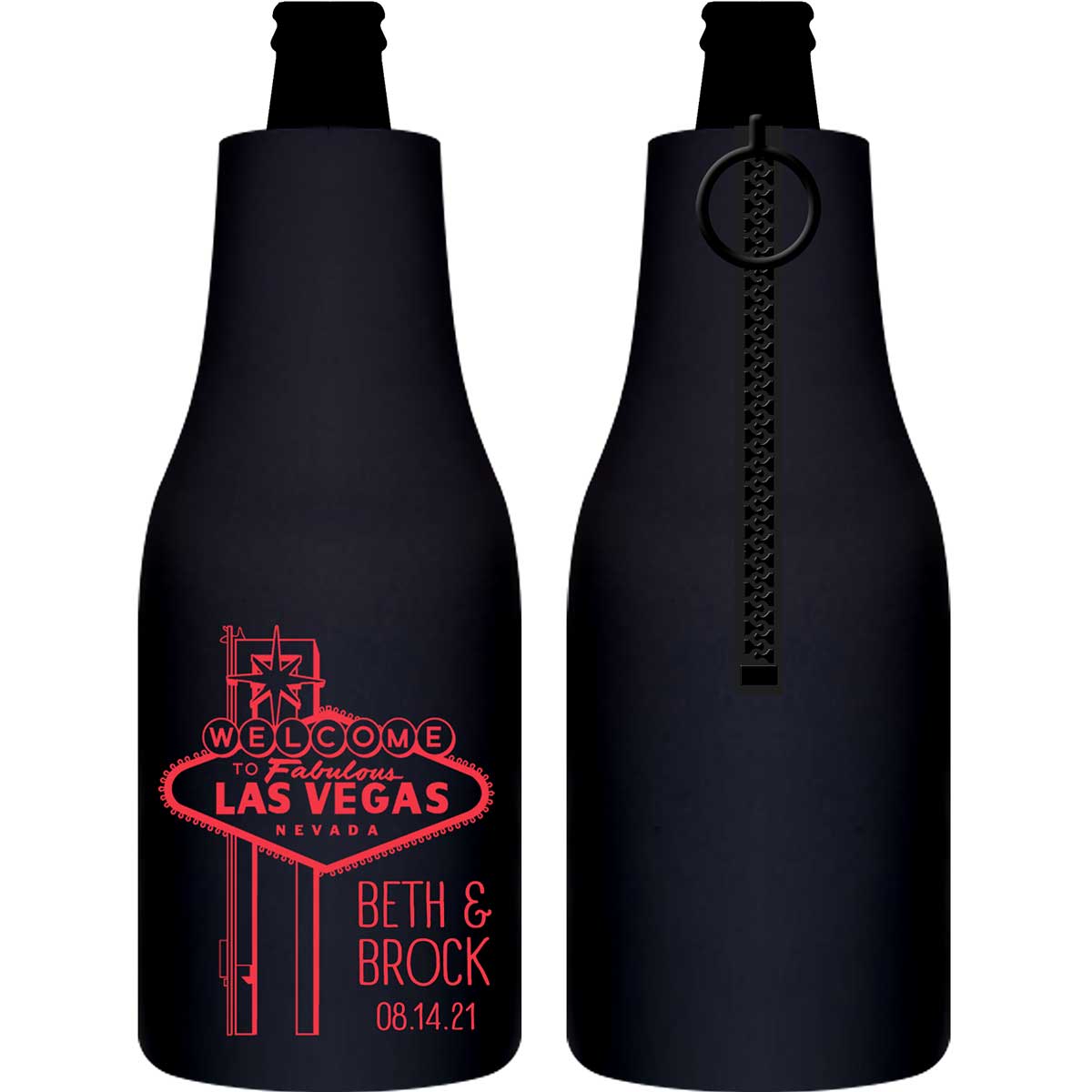 Lucky In Love 1B Vegas Wedding Foldable Zippered Bottle Koozies Wedding Gifts for Guests