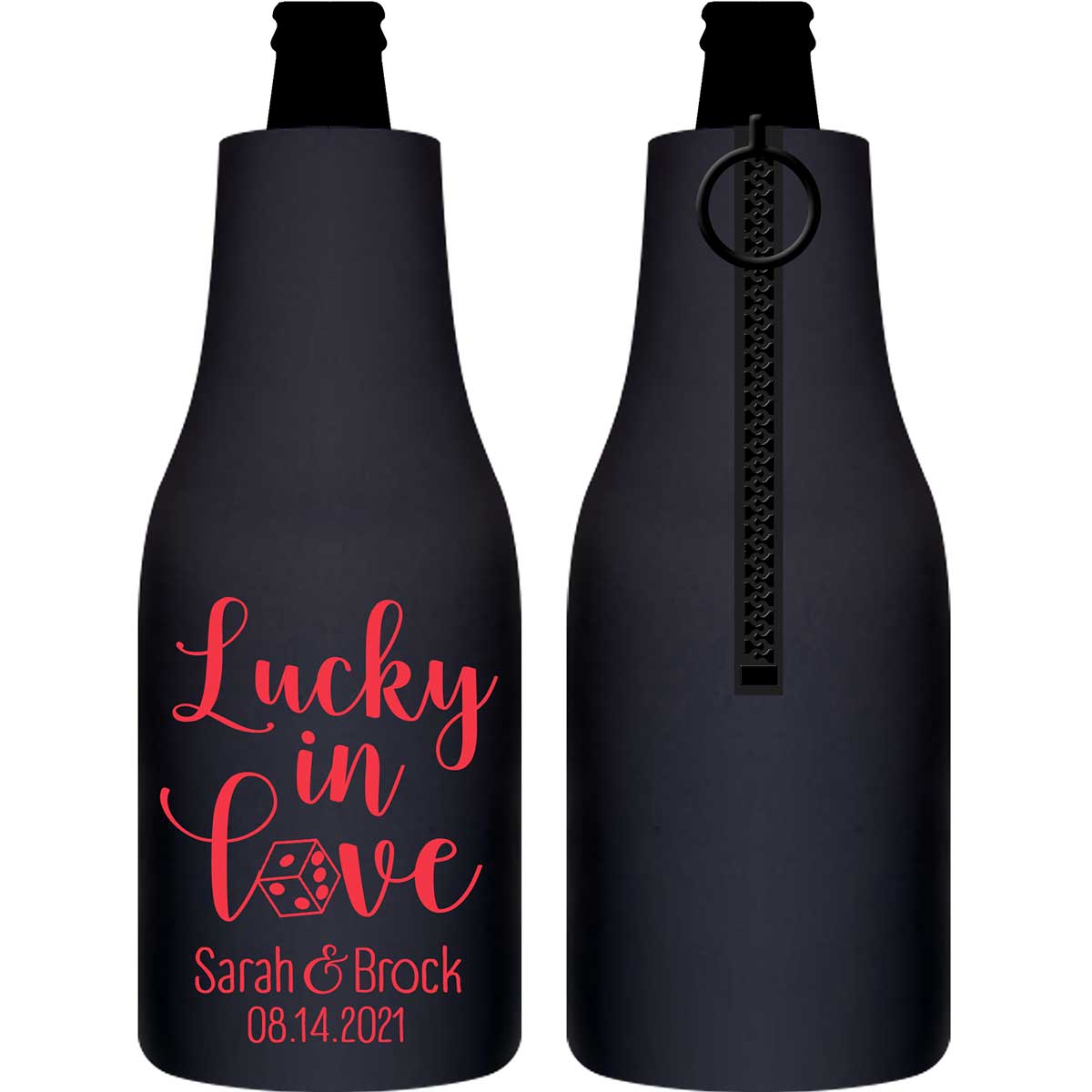 Lucky In Love 3A Casino Wedding Foldable Zippered Bottle Koozies Wedding Gifts for Guests