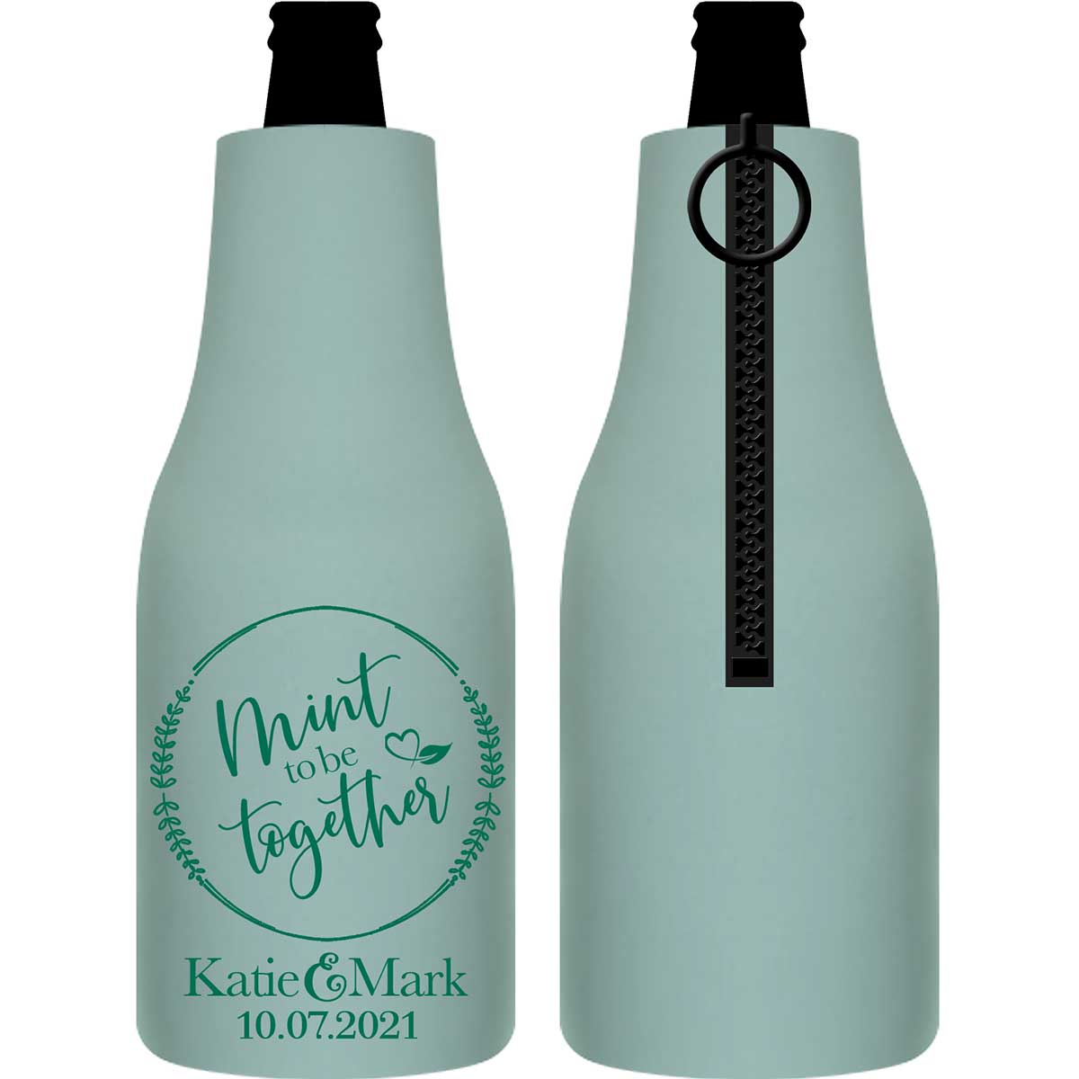Mint To Be Together 1A Foldable Zippered Bottle Koozies Wedding Gifts for Guests