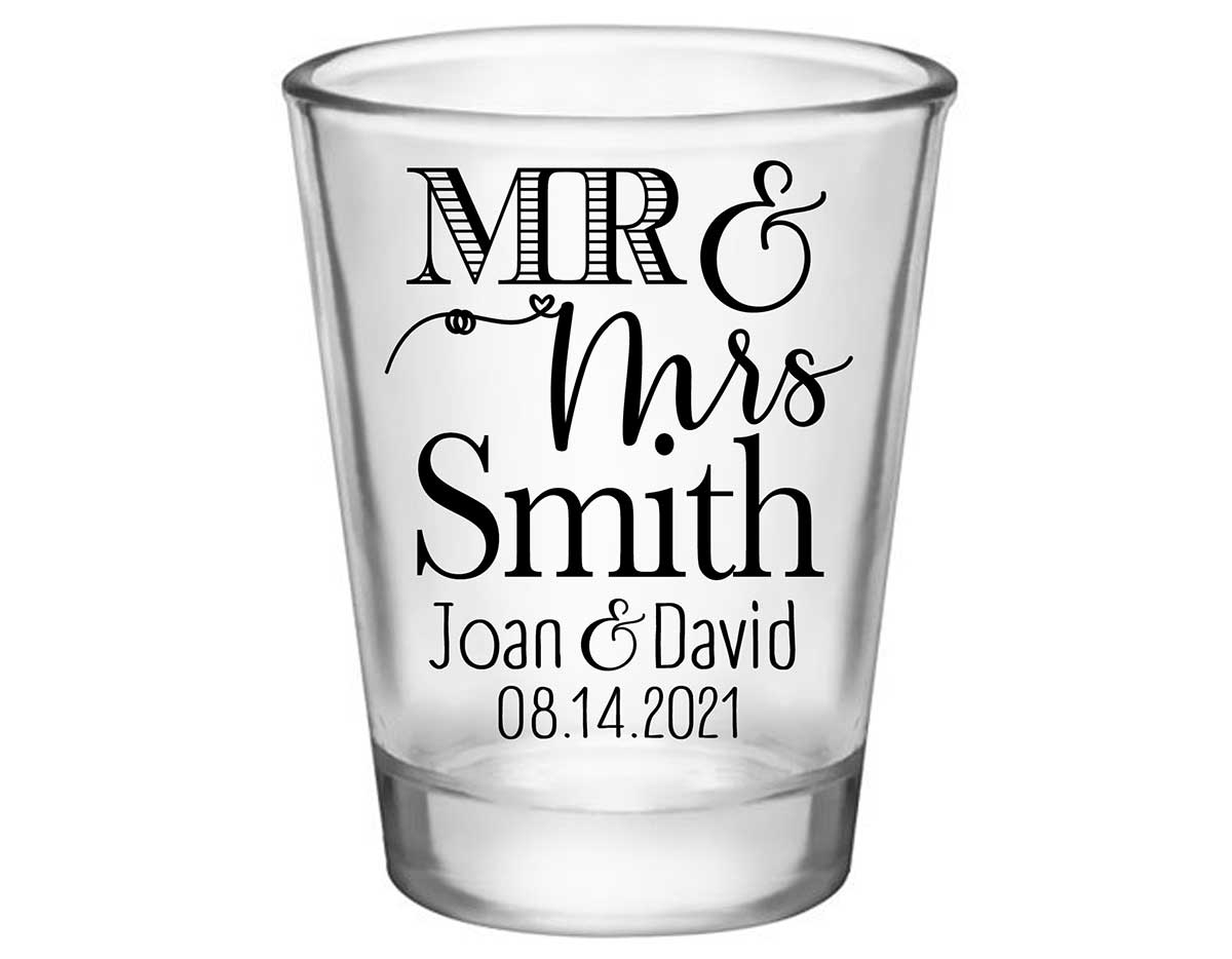 Mr & Mrs 1A Standard 1.75oz Clear Shot Glasses Personalized Wedding Gifts for Guests