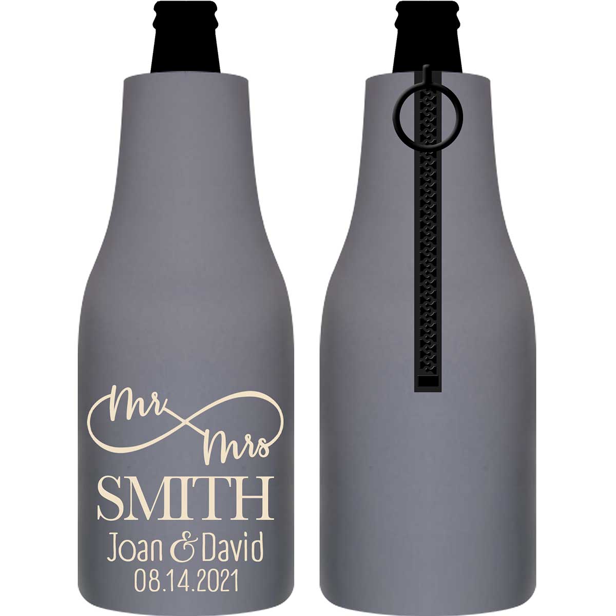 Mr & Mrs 2A Infinity Symbol Foldable Zippered Bottle Koozies Wedding Gifts for Guests