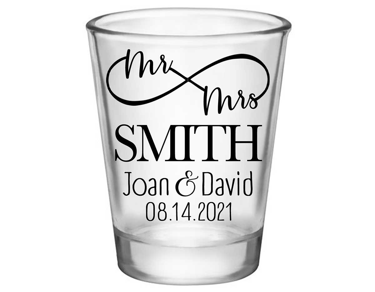 Mr & Mrs 2A Infinity Symbol Standard 1.75oz Clear Shot Glasses Personalized Wedding Gifts for Guests