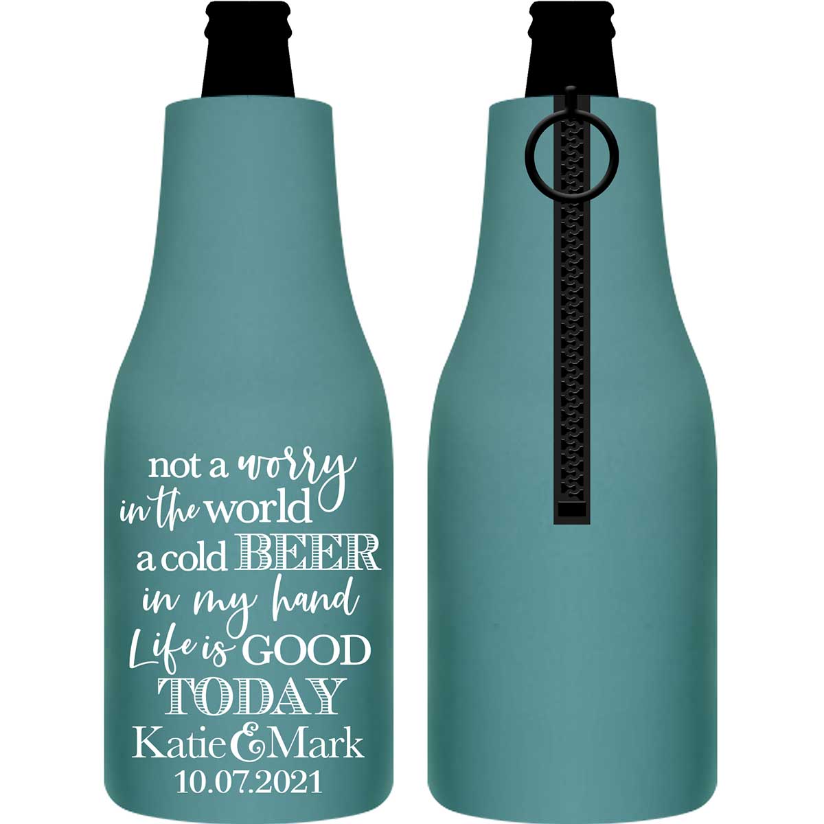 Not A Worry In The World 1A Foldable Zippered Bottle Koozies Wedding Gifts for Guests