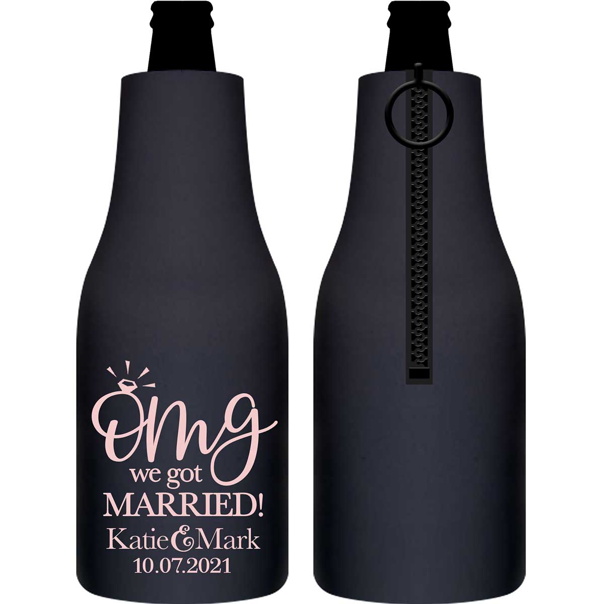 OMG We Got Married 1A Foldable Zippered Bottle Koozies Wedding Gifts for Guests