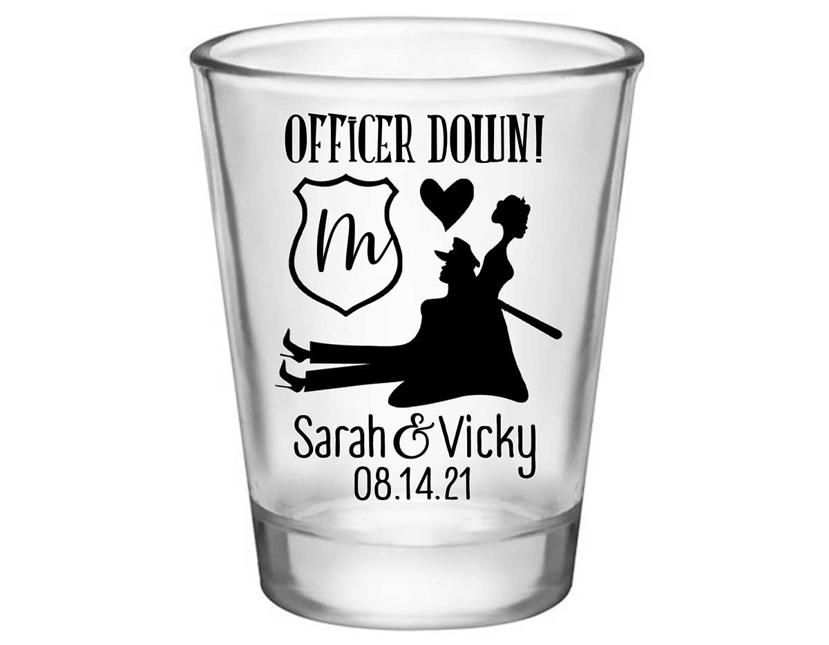 Officer Down 2A Lesbian Cop Wedding Standard 1.75oz Clear Shot Glasses Gay Wedding Gifts for Guests