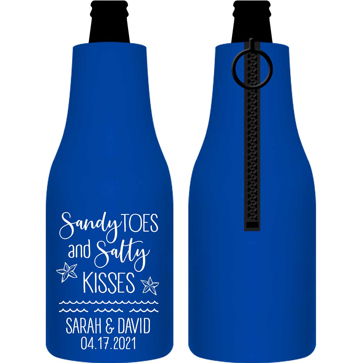 Sandy Toes & Salty Kisses 1A Foldable Zippered Bottle Koozies Wedding Gifts for Guests