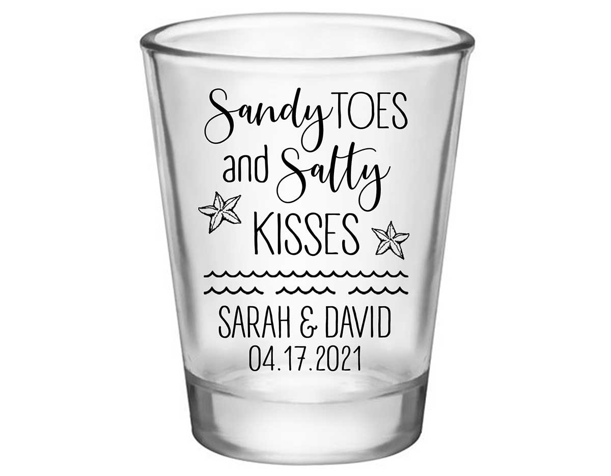 Sandy Toes & Salty Kisses 1A Standard 1.75oz Clear Shot Glasses Beach Wedding Gifts for Guests