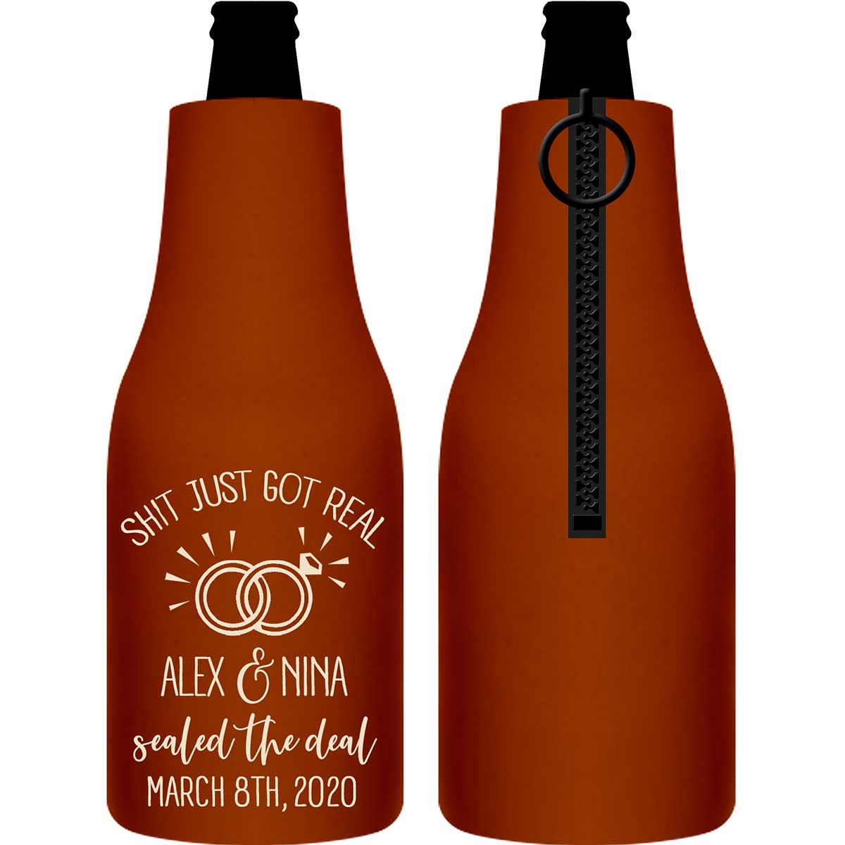 Shit Just Got Real 1A Foldable Zippered Bottle Koozies Wedding Gifts for Guests