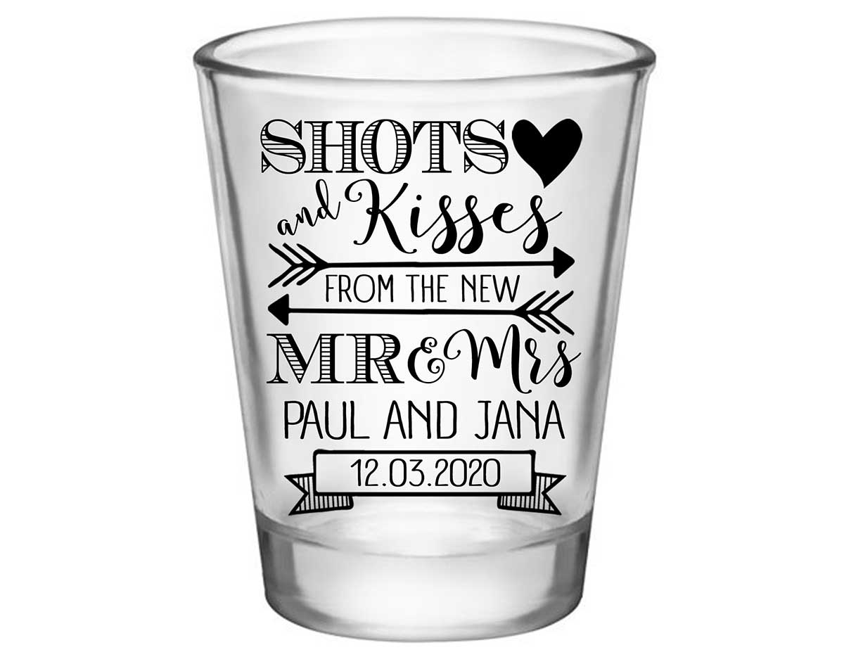 Shots & Kisses From The Mr & Mrs 1A Standard 1.75oz Clear Shot Glasses Cute Wedding Gifts for Guests