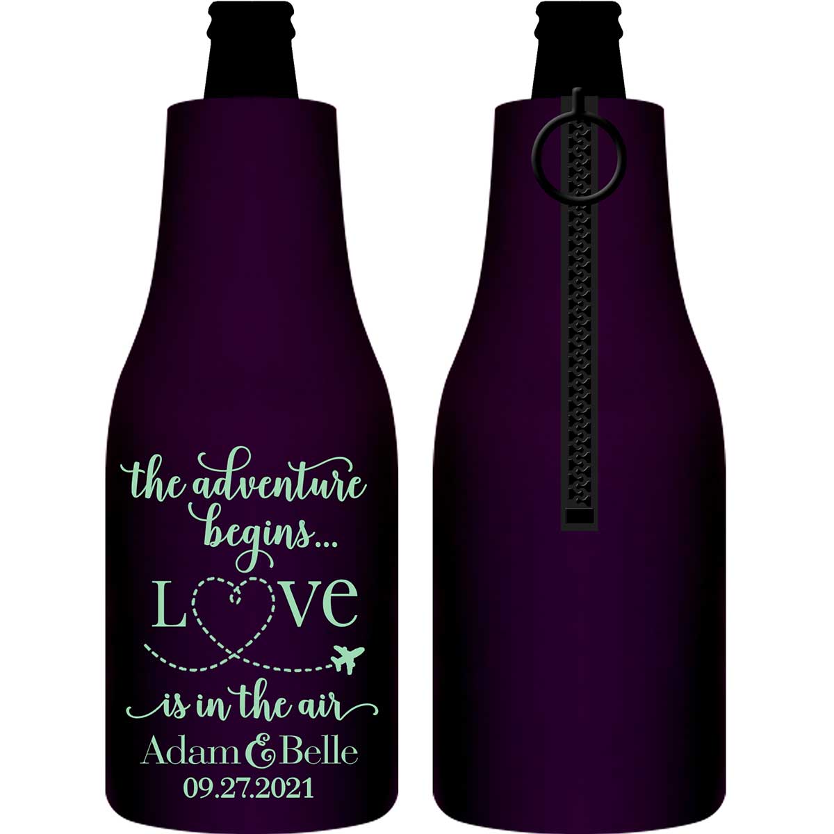 The Adventure Begins 1A Love Is In The Air Foldable Zippered Bottle Koozies Wedding Gifts for Guests