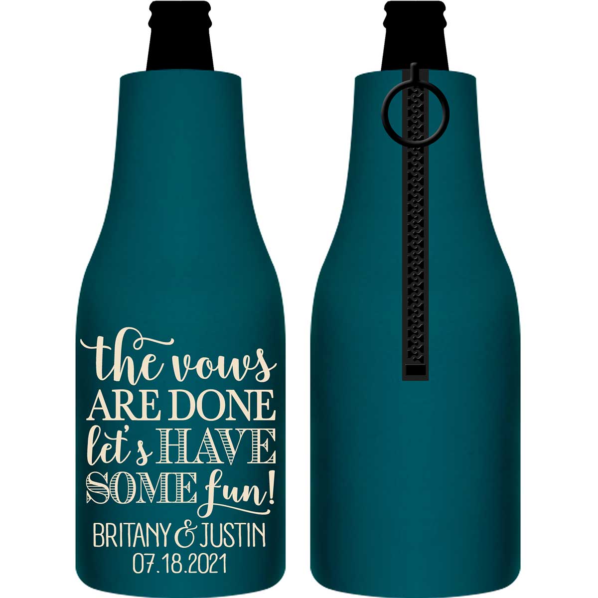 The Vows Are Done Let's Have Some Fun 2A Foldable Zippered Bottle Koozies Wedding Gifts for Guests