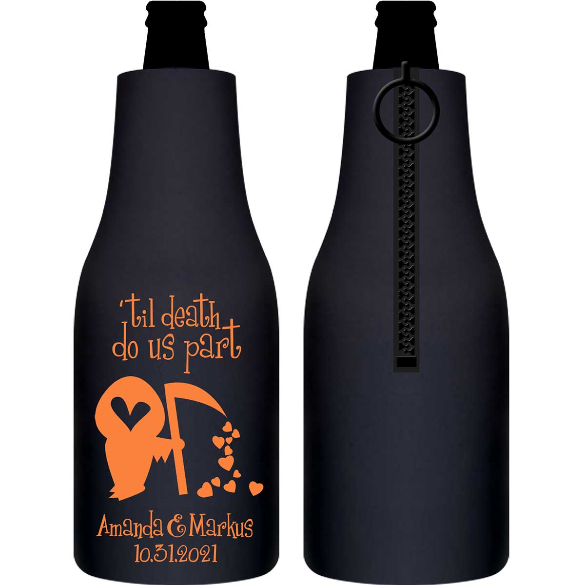 Til Death Do Us Part 1B Grim Reaper Foldable Zippered Bottle Koozies Wedding Gifts for Guests