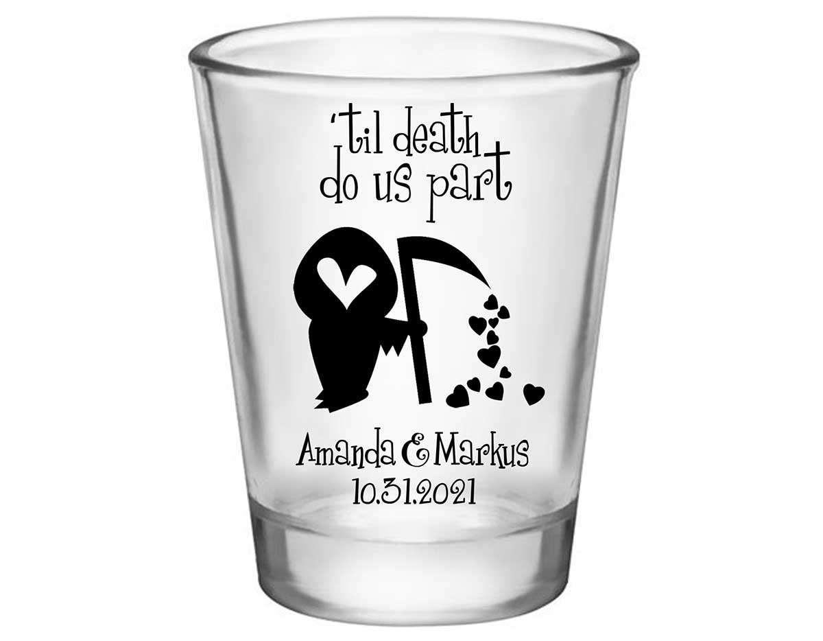 Til Death Do Us Part 1B Grim Reaper Standard 1.75oz Clear Shot Glasses Halloween Wedding Gifts for Guests