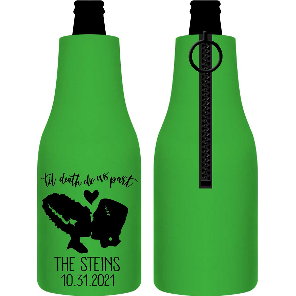 Til Death Do Us Part 2A Frankenstein Foldable Zippered Bottle Koozies Wedding Gifts for Guests