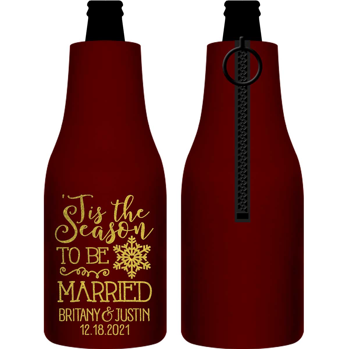 Tis The Season To Be Married 1A Foldable Zippered Bottle Koozies Wedding Gifts for Guests