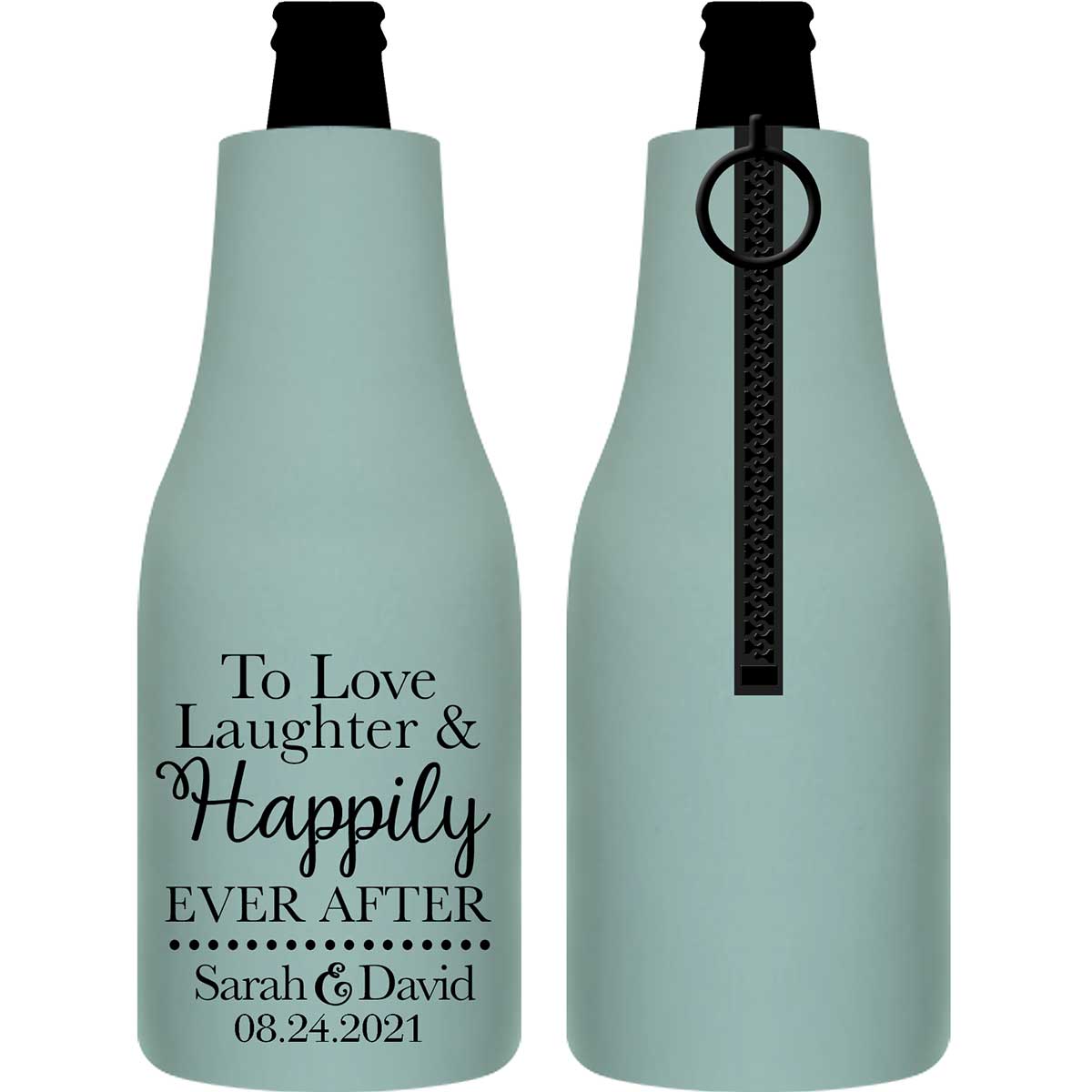 To Love Laughter & Happily Ever After 1A Foldable Zippered Bottle Koozies Wedding Gifts for Guests