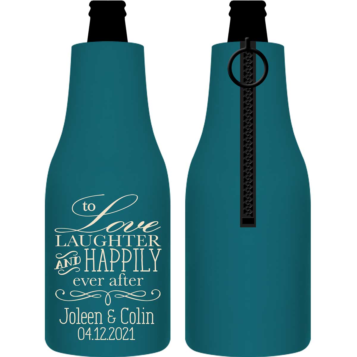 To Love Laughter & Happily Ever After 2A Foldable Zippered Bottle Koozies Wedding Gifts for Guests