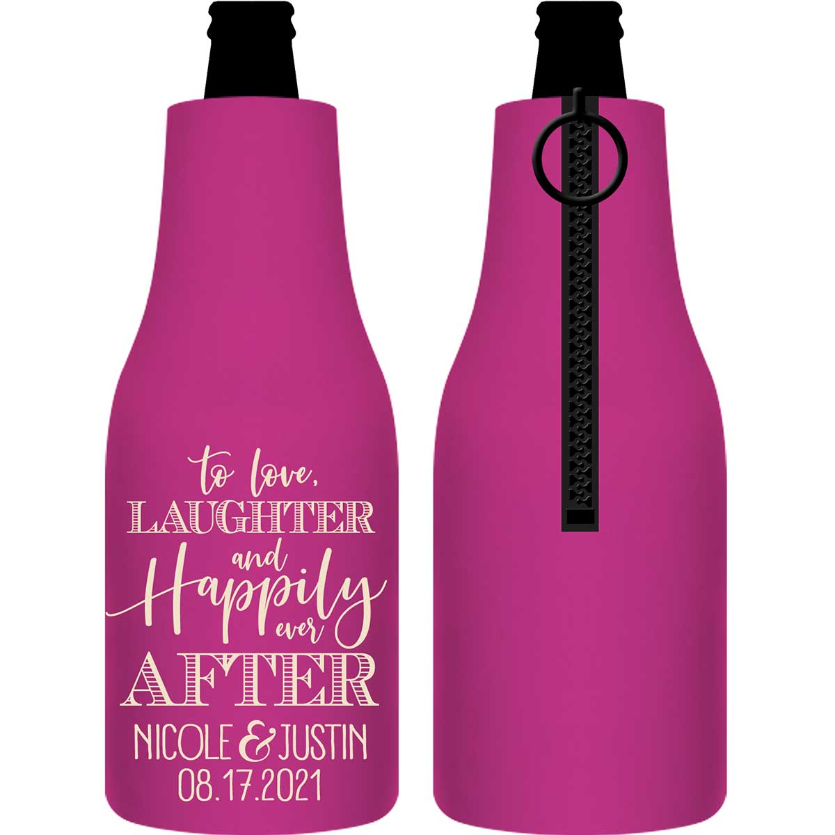 To Love Laughter & Happily Ever After 3A Foldable Zippered Bottle Koozies Wedding Gifts for Guests
