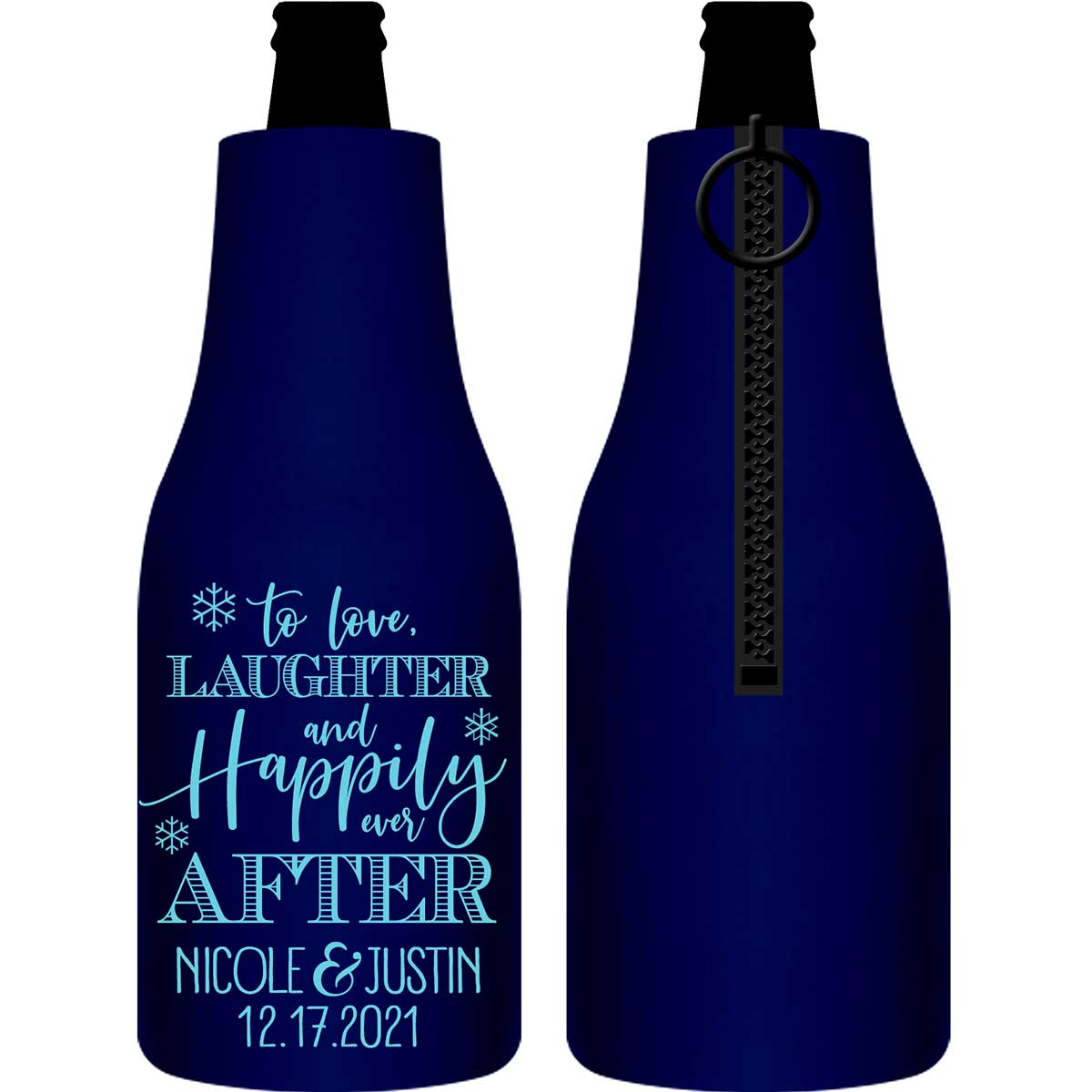 To Love Laughter & Happily Ever After 3B Foldable Zippered Bottle Koozies Wedding Gifts for Guests