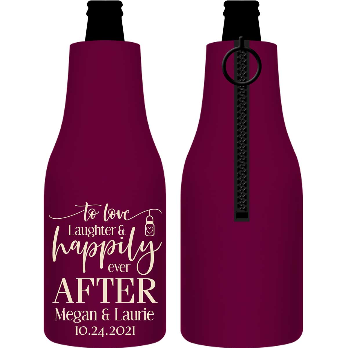 To Love Laughter & Happily Ever After 4A Foldable Zippered Bottle Koozies Wedding Gifts for Guests
