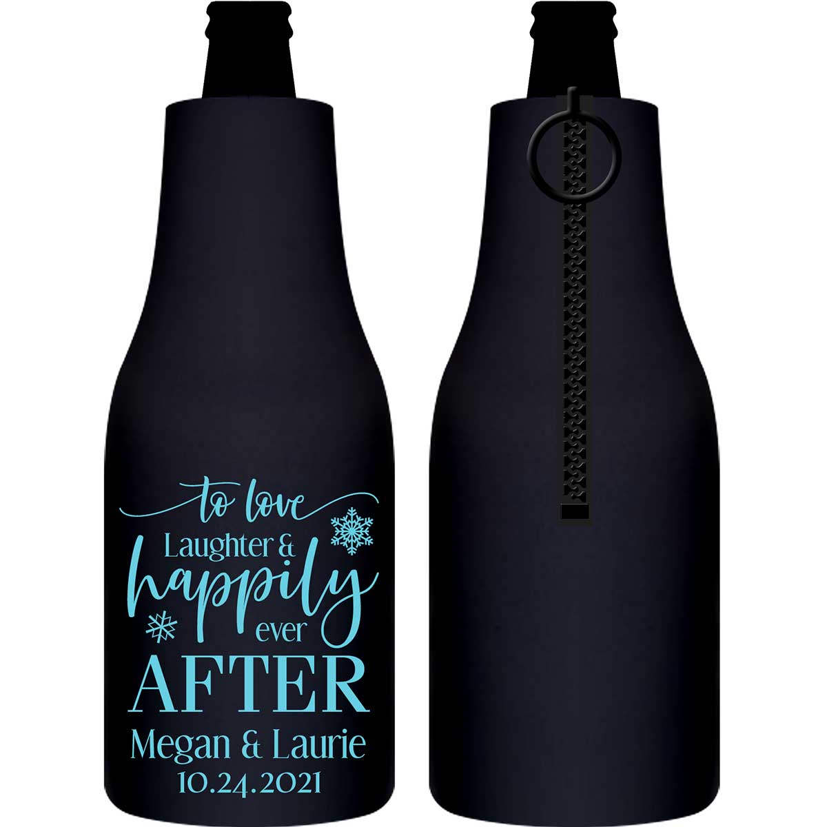 To Love Laughter & Happily Ever After 4B Foldable Zippered Bottle Koozies Wedding Gifts for Guests