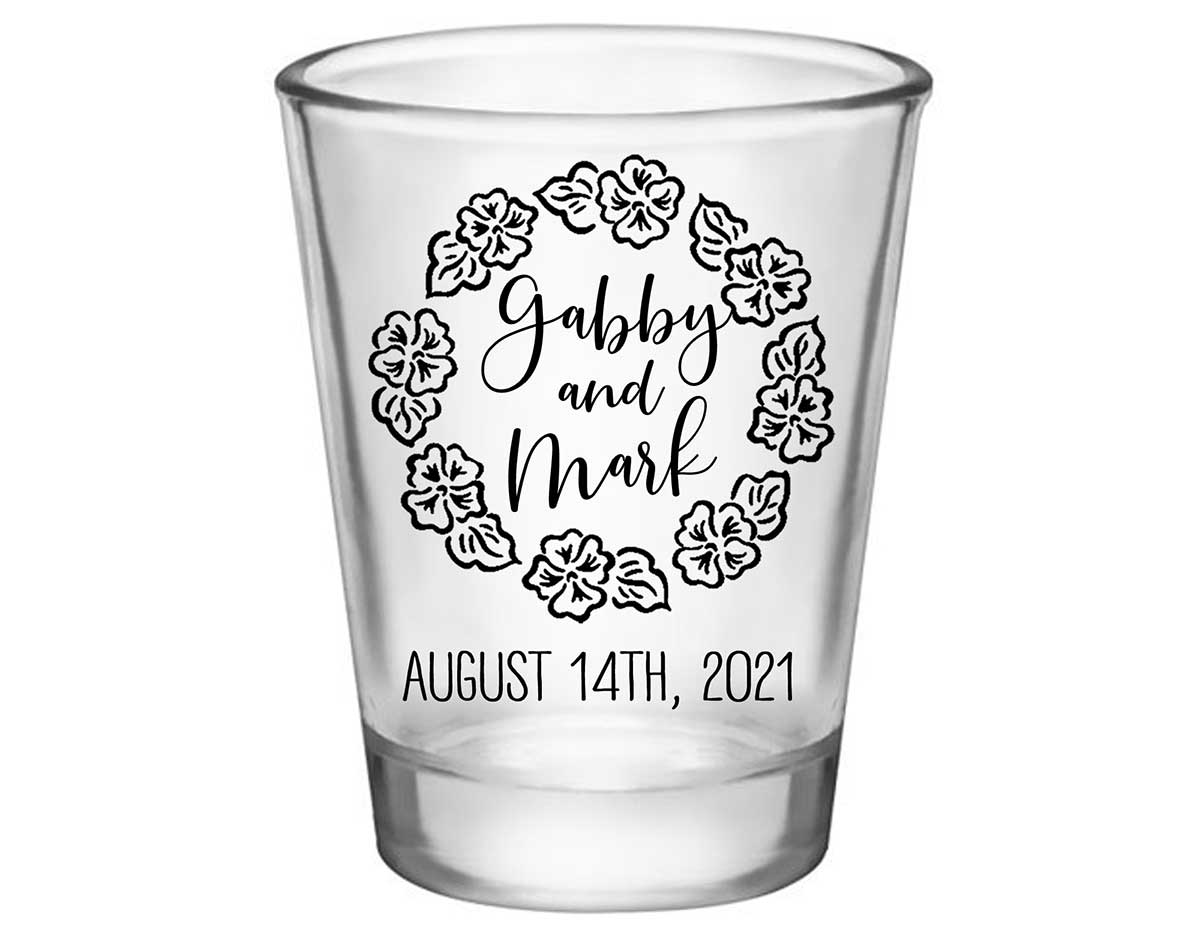 Tropical Floral Love 1B Standard 1.75oz Clear Shot Glasses Beach Wedding Gifts for Guests