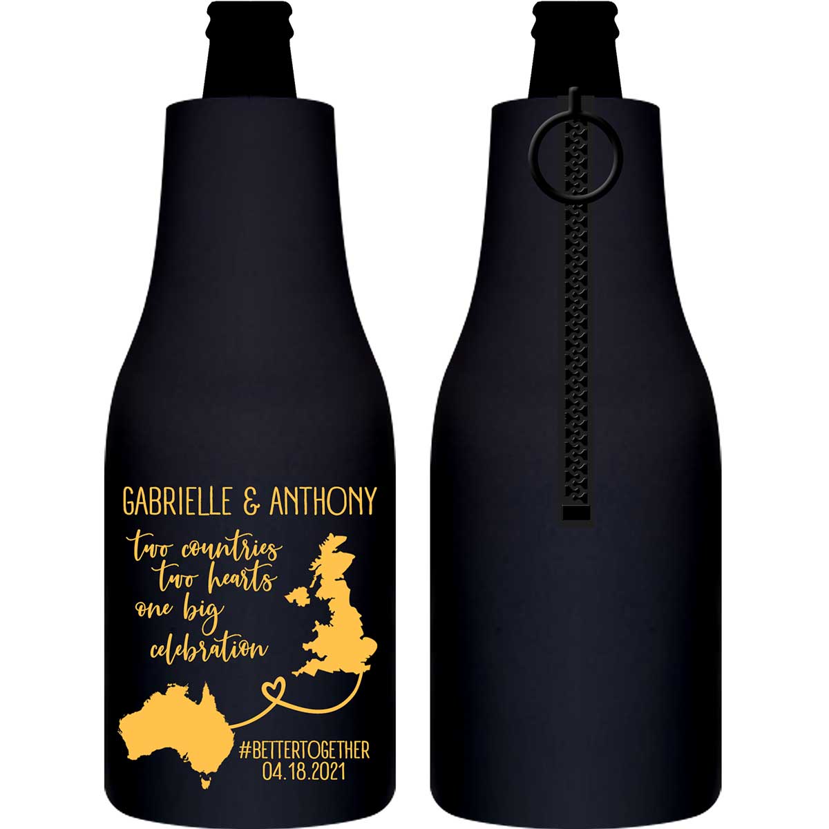 Two Countries Two Hearts One Big Celebration 1A Foldable Zippered Bottle Koozies Wedding Gifts for Guests