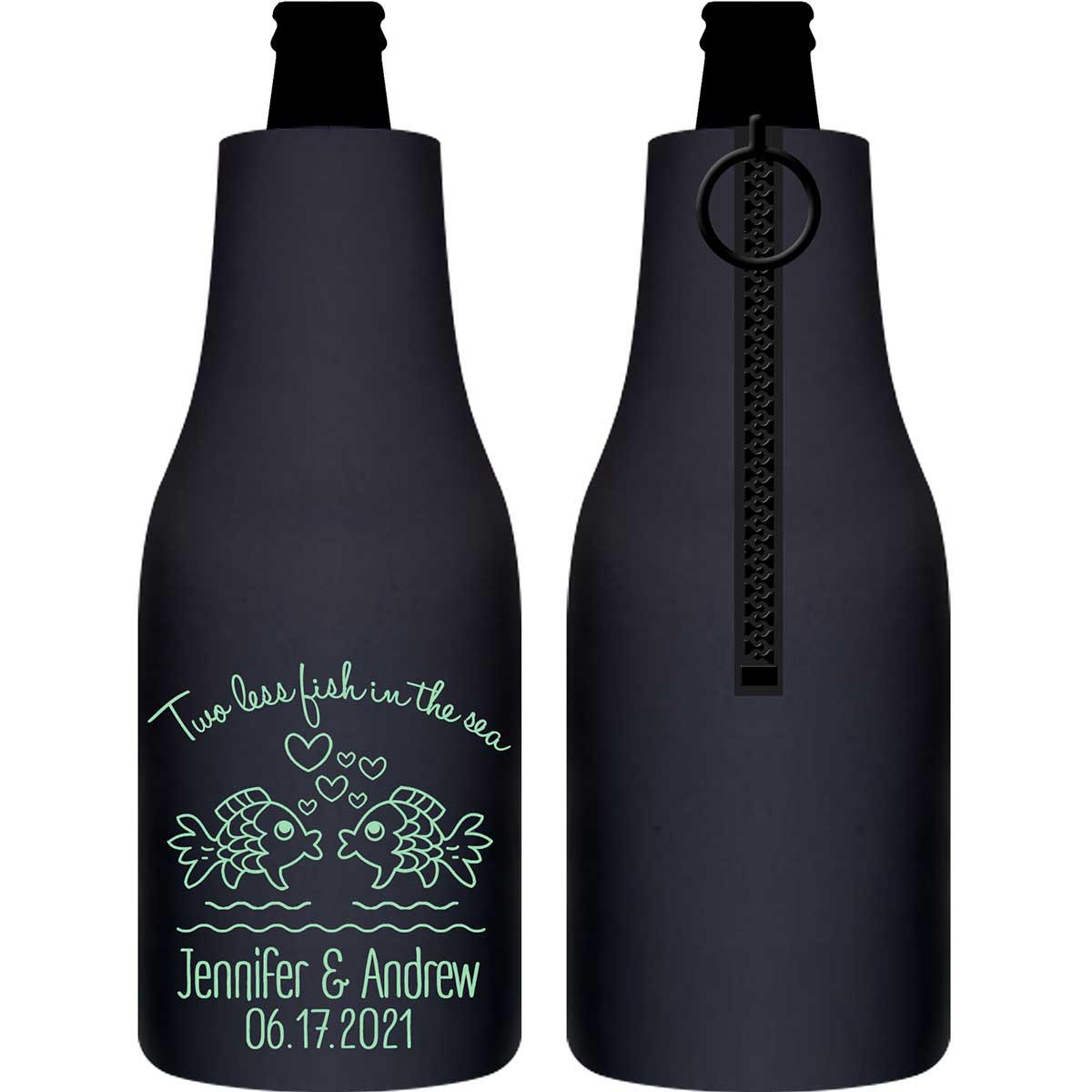 Two Less Fish In The Fish 1B Foldable Zippered Bottle Koozies Wedding Gifts for Guests