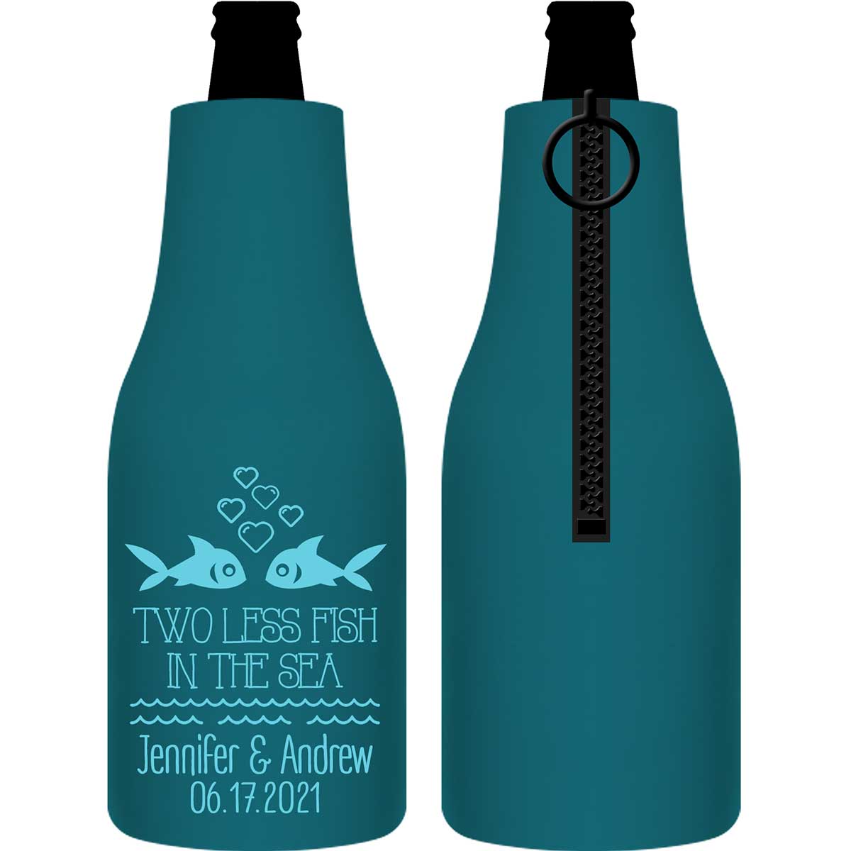 Two Less Fish In The Fish 2A Foldable Zippered Bottle Koozies Wedding Gifts for Guests