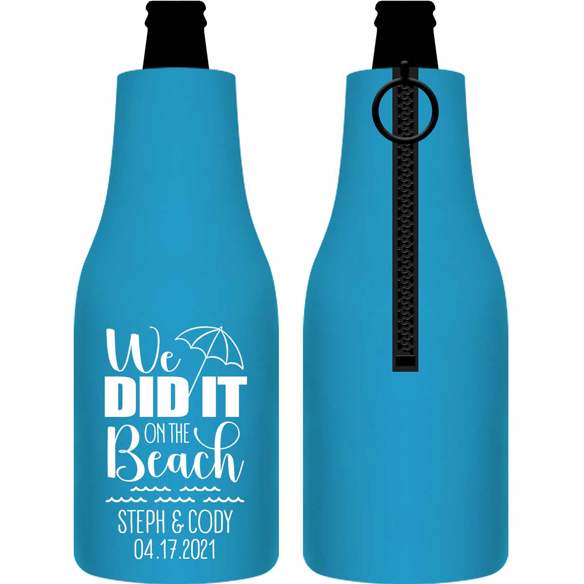 We Did It On The Beach 1A Foldable Zippered Bottle Koozies Wedding Gifts for Guests