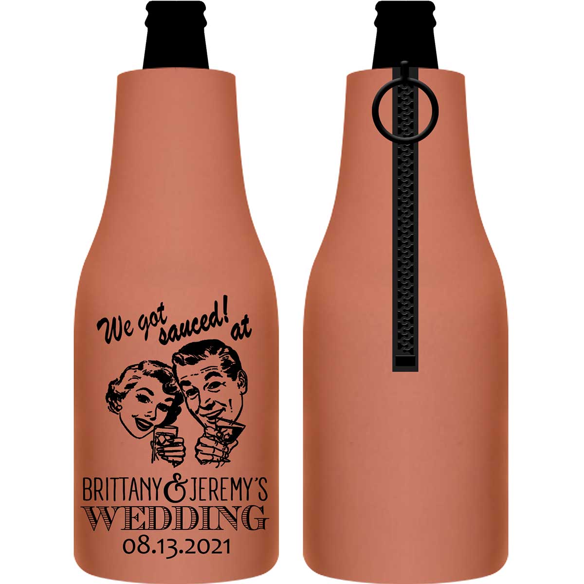 We Got Sauced At The Wedding 1A Foldable Zippered Bottle Koozies Wedding Gifts for Guests
