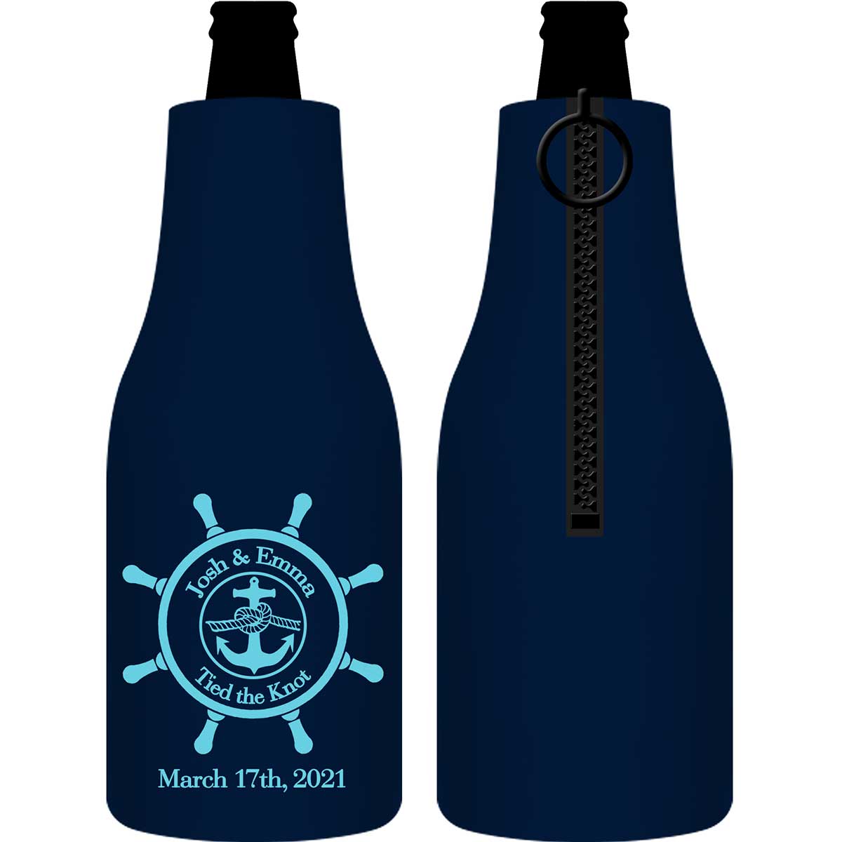 We Tied The Knot 1A Ship's Wheel Foldable Zippered Bottle Koozies Wedding Gifts for Guests