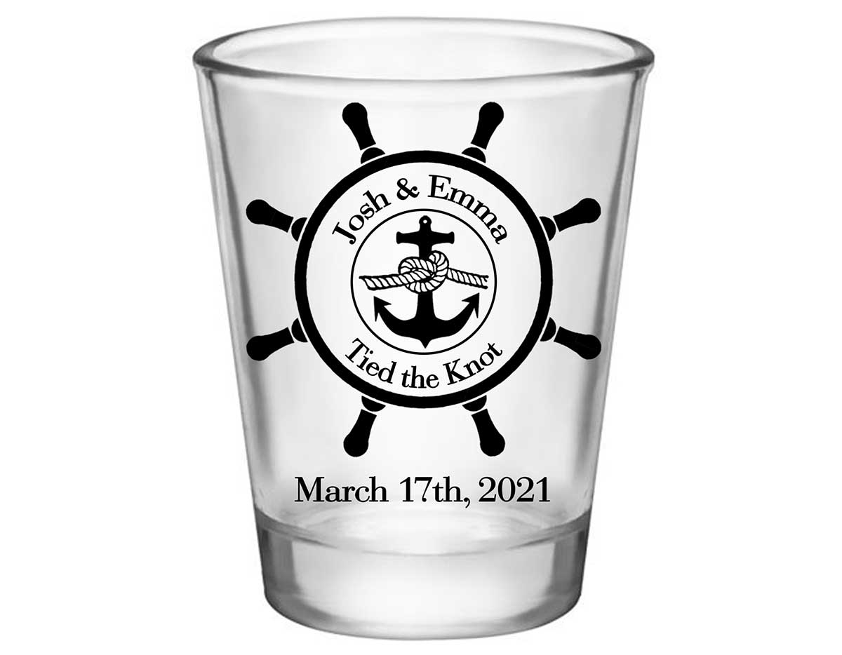 We Tied The Knot 1A Ship's Wheel Standard 1.75oz Clear Shot Glasses Nautical Wedding Gifts for Guests