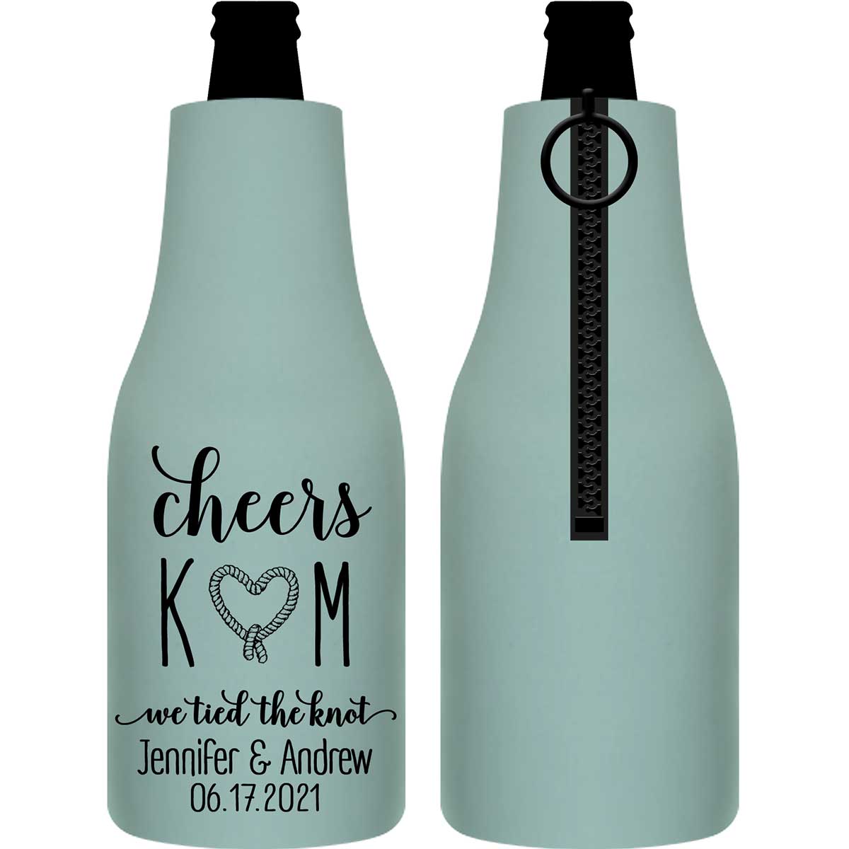 We Tied The Knot 2A Rope Heart Foldable Zippered Bottle Koozies Wedding Gifts for Guests
