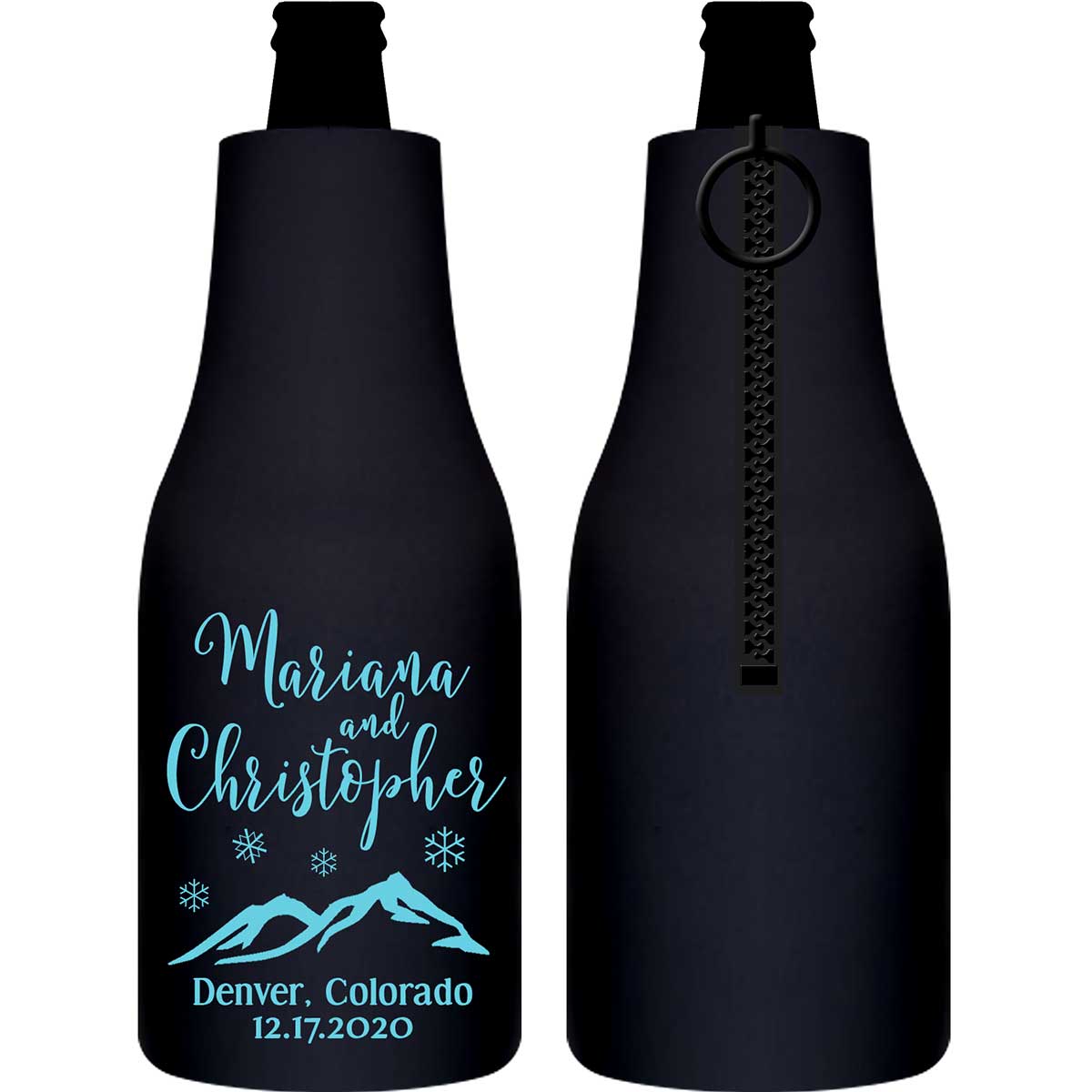 Winter Love 1A Foldable Zippered Bottle Koozies Wedding Gifts for Guests