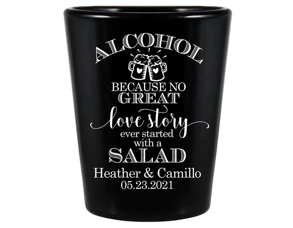 Alcohol Love Story No Salad 1A Standard 1.5oz Black Shot Glasses Funny Wedding Gifts for Guests