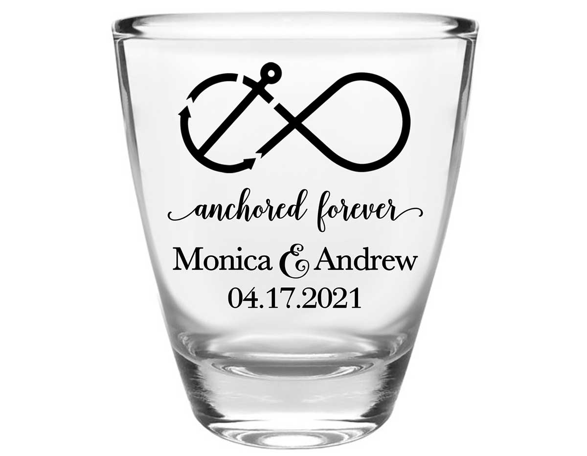 Anchored Forever 1A Nautical Clear 1oz Round Barrel Shot Glasses Maritime Wedding Gifts for Guests