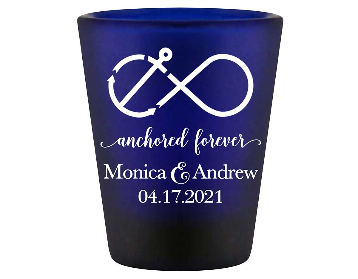 Anchored Forever 1A Nautical Standard 1.5oz Blue Shot Glasses Maritime Wedding Gifts for Guests