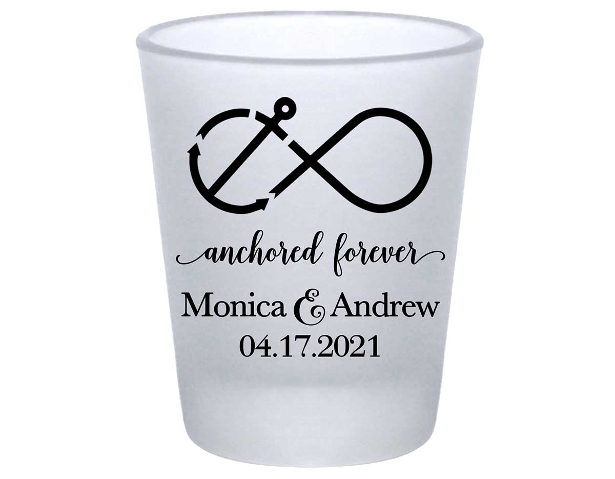 Anchored Forever 1A Nautical Standard 1.75oz Frosted Shot Glasses Maritime Wedding Gifts for Guests