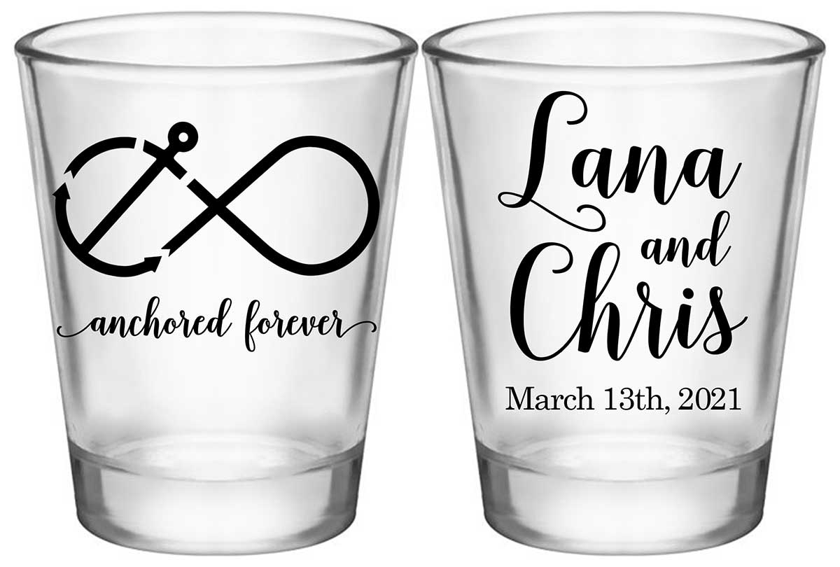 Anchored Forever 1A2 Nautical Standard 1.75oz Clear Shot Glasses Maritime Wedding Gifts for Guests