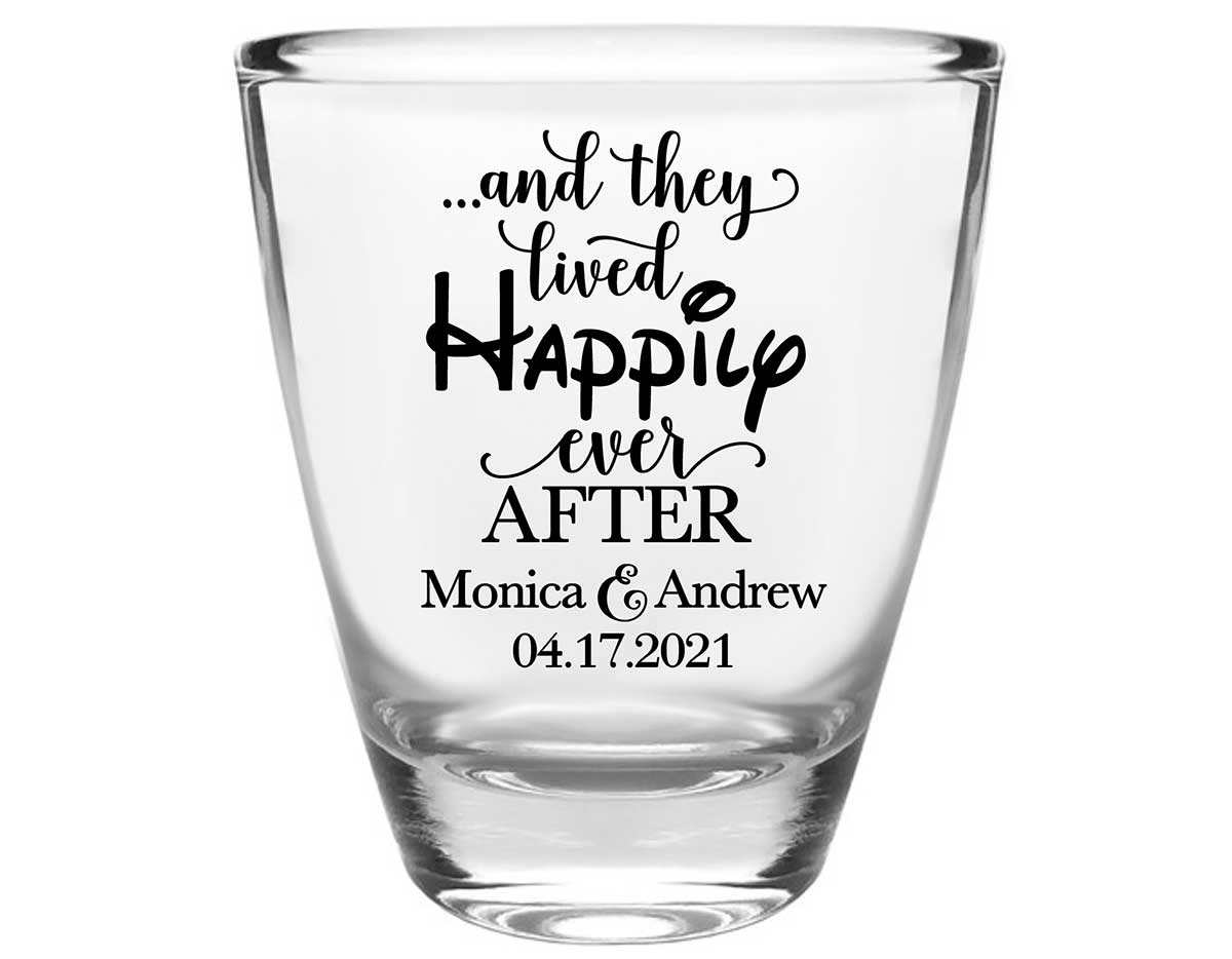 And They Lived Happily Ever After 1B Clear 1oz Round Barrel Shot Glasses Fairytale Wedding Gifts for Guests